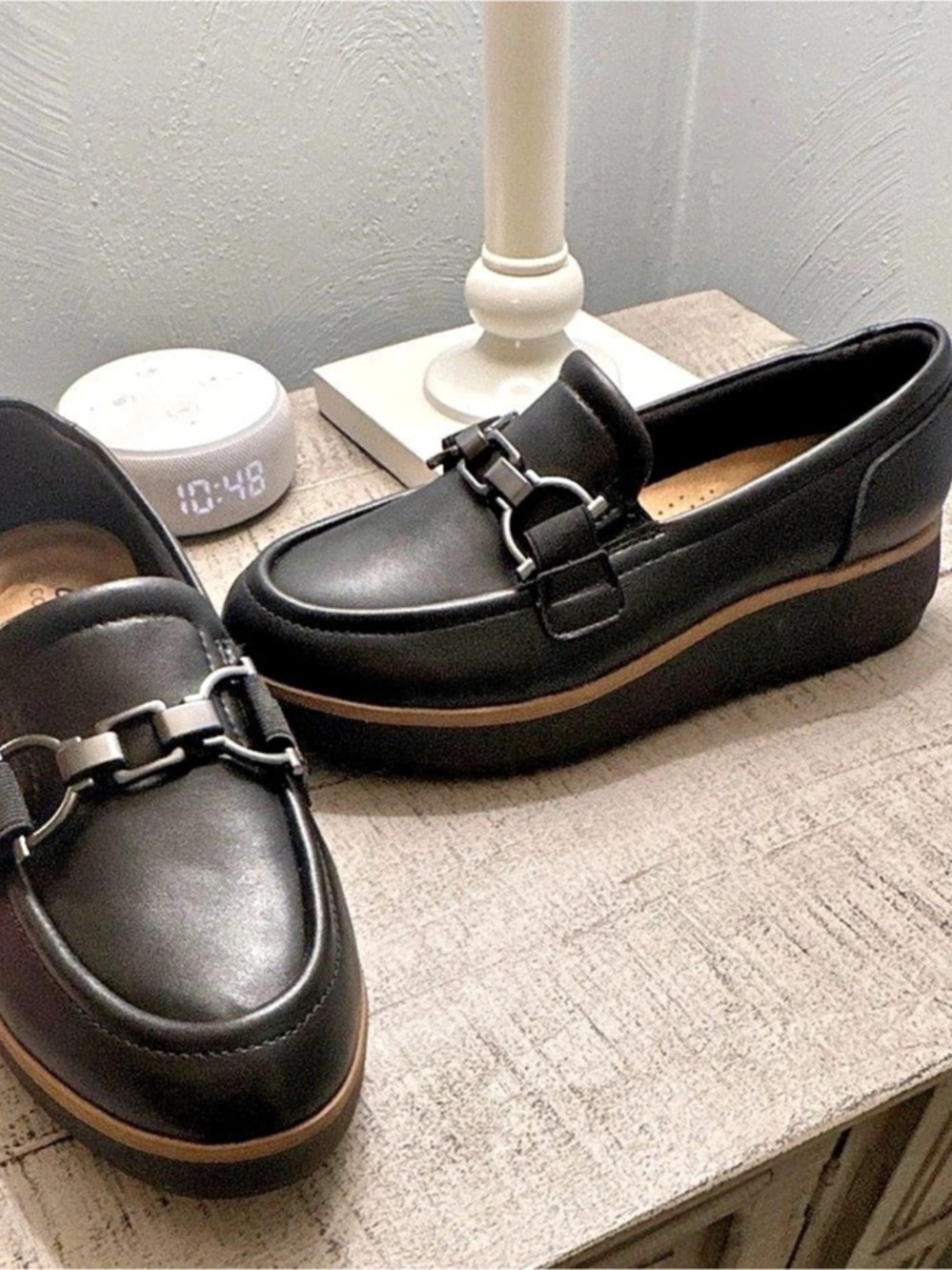 Clarks Women's Zylah Erin Wedge Loafer Size 7 Black Leather